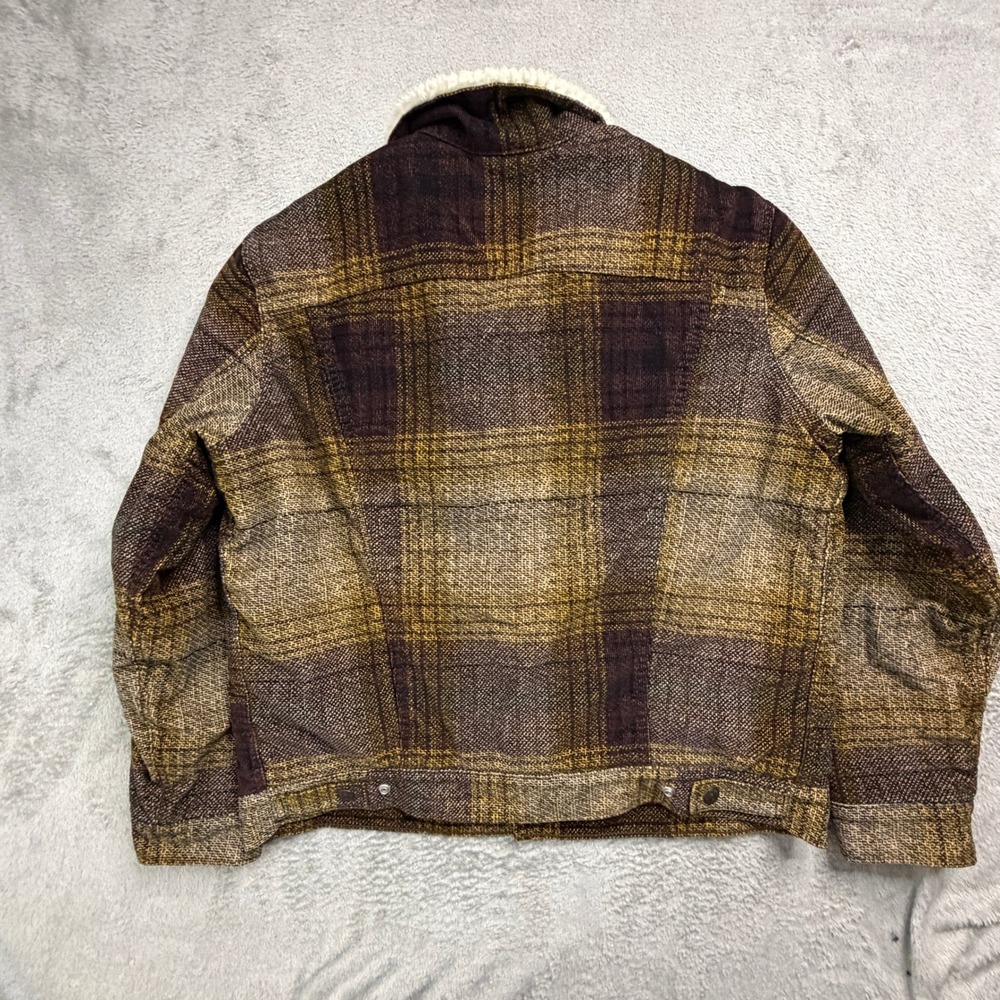 Levis Mens Sherpa Lined Plaid Trucker Jacket Brown Purple 16365-0168 Size L - Picture 6 of 11